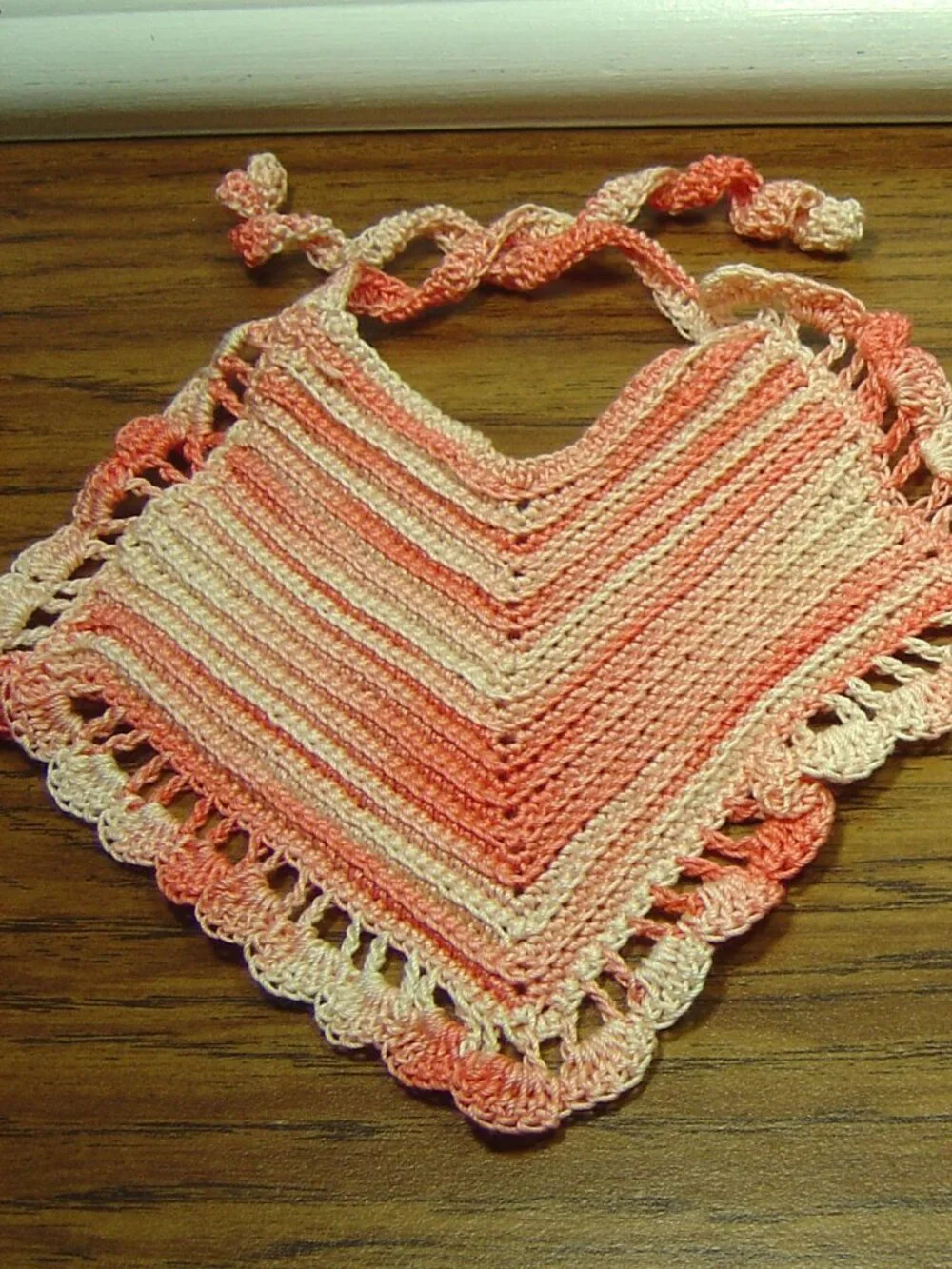 Lot of 7 vintage hand crocheted baby bibs-pastel colors